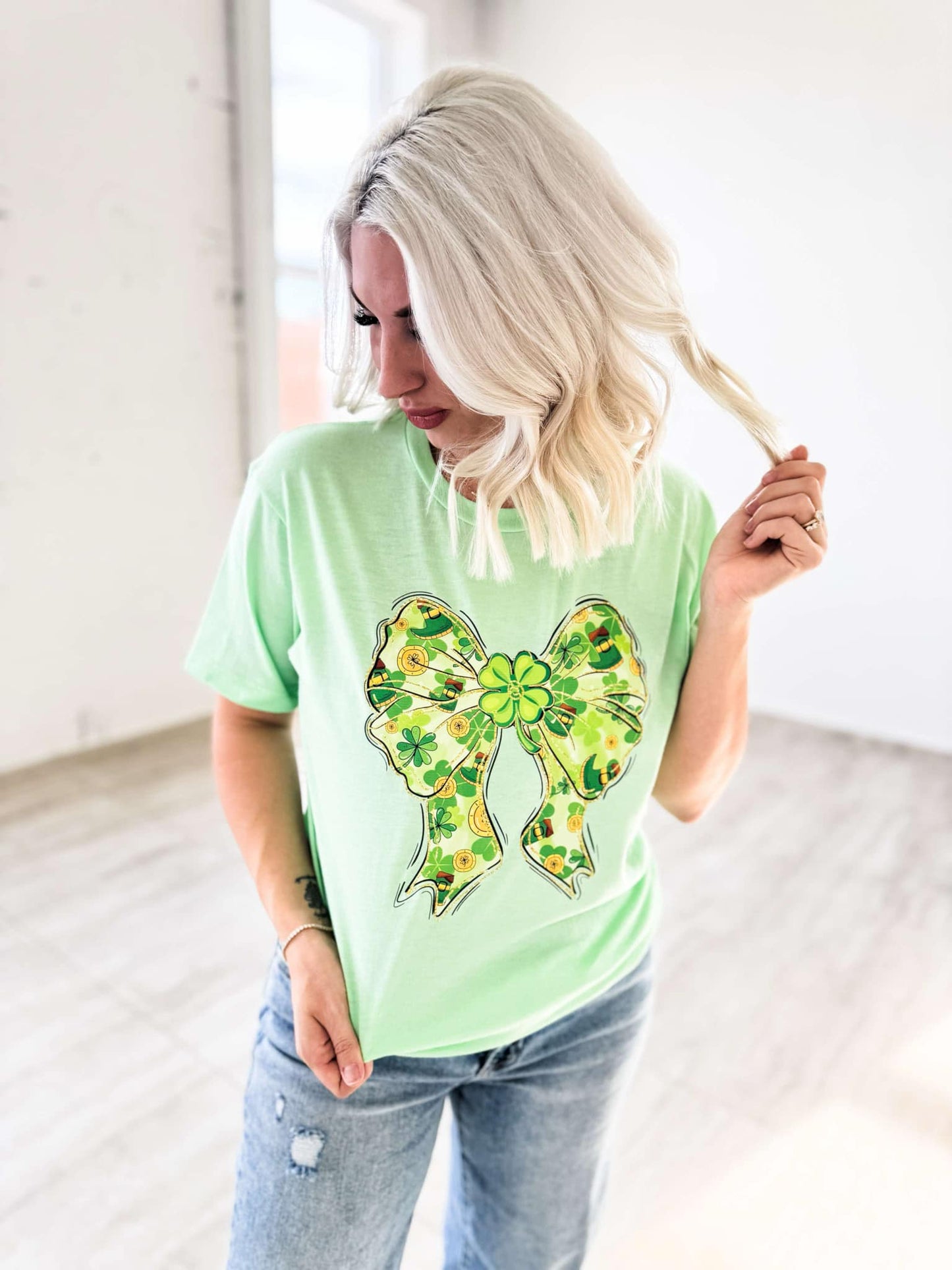 Saint Patricks Day Bow Graphite Tee