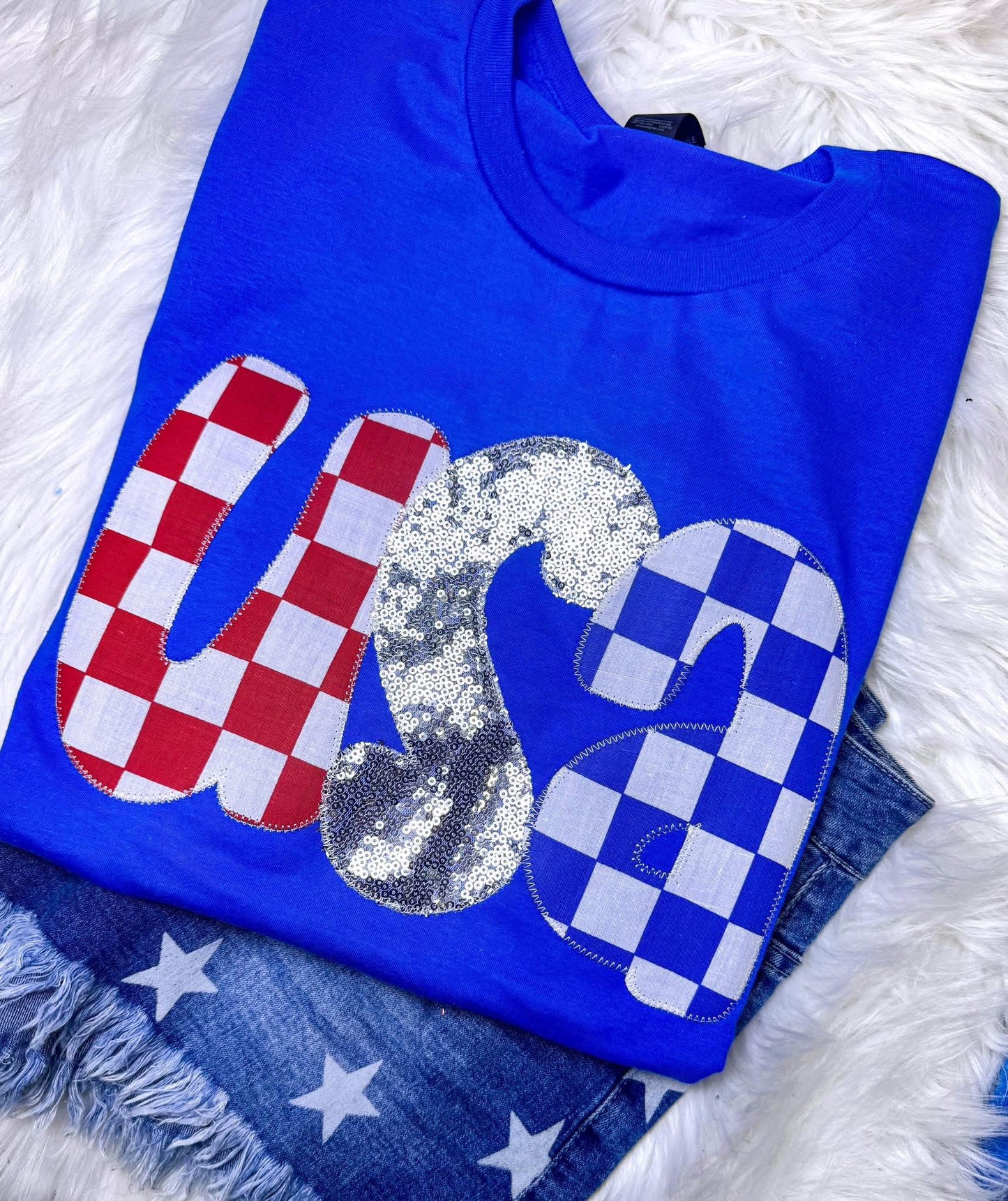 USA checkered embroidered tee