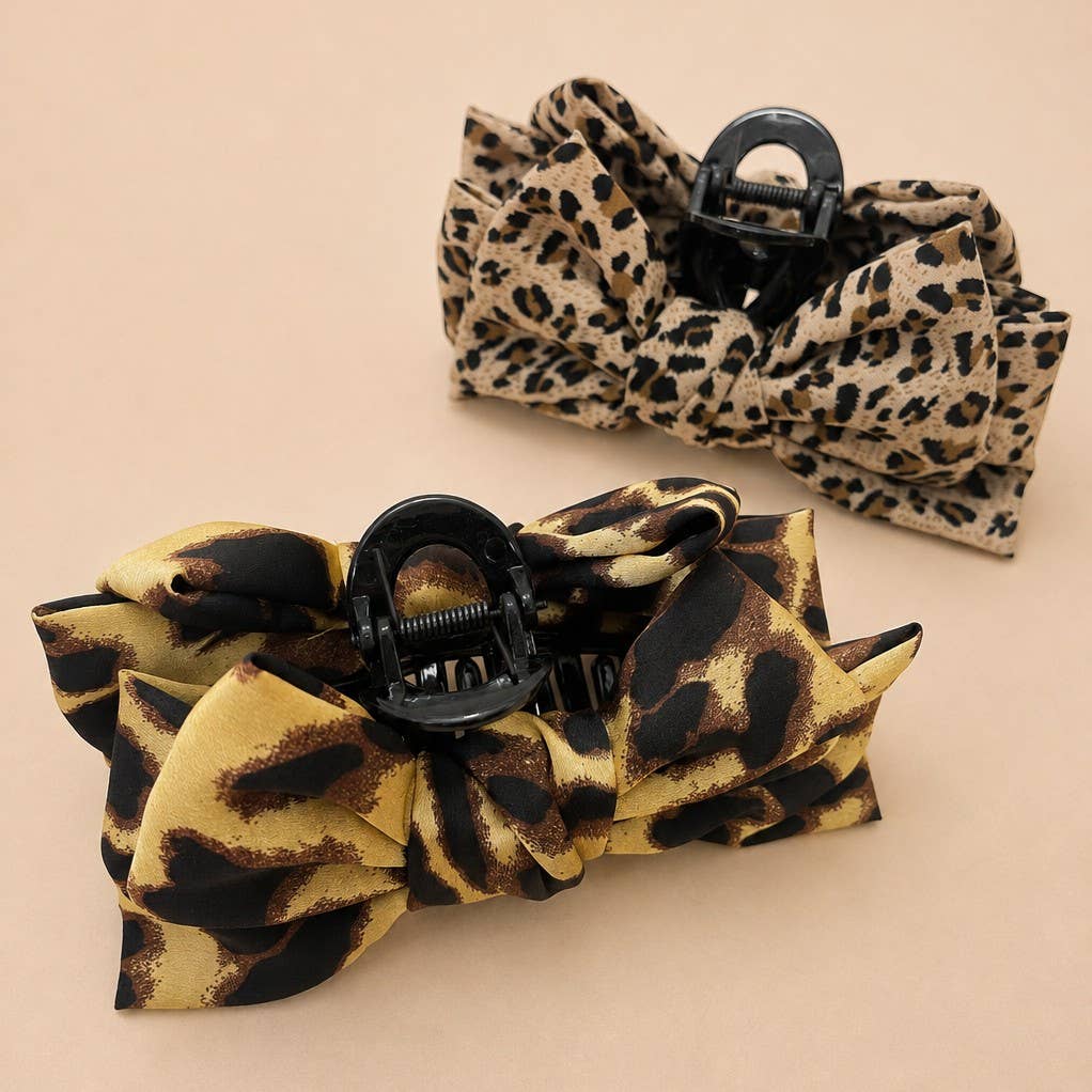 Leopard Print Bow Hair Claw Clips