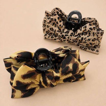 Leopard Print Bow Hair Claw Clips