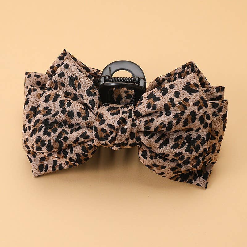 Leopard Print Bow Hair Claw Clips