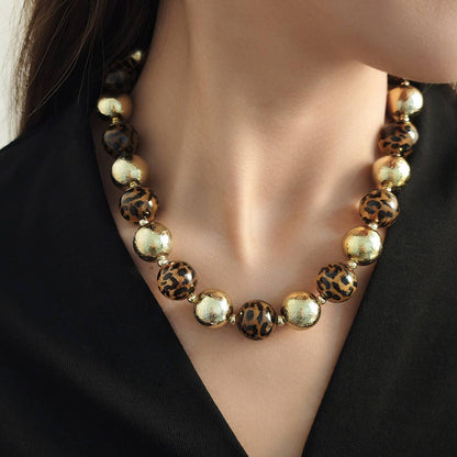 LEOPARD & GOLD CHUNKY BALL BEADED NECKLACE