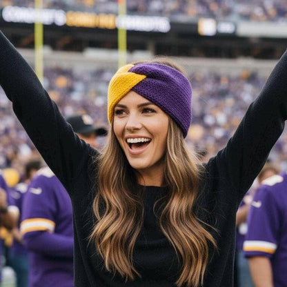 Purple and Gold Knit Ear Warmer Handmade in USA