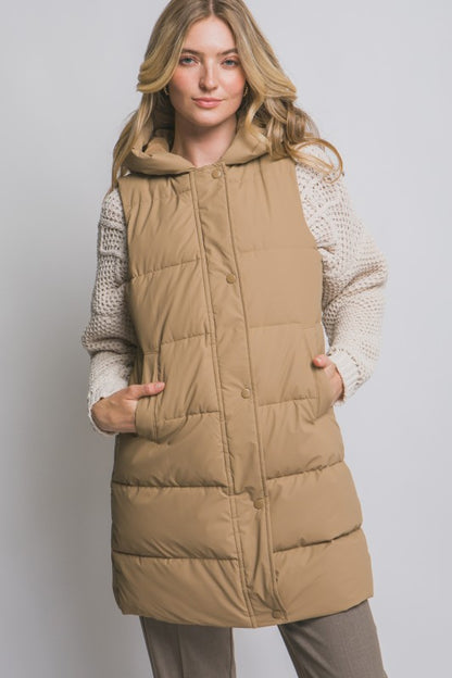 Evie hooded puffer vest- Camel