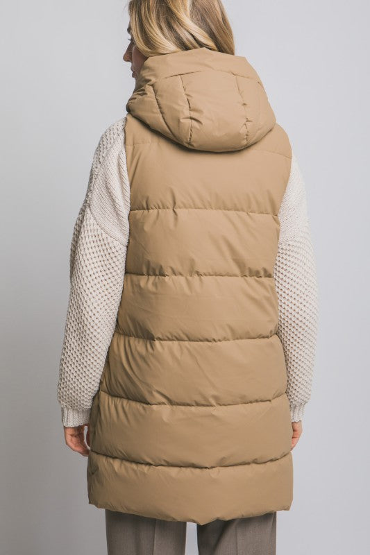 Evie hooded puffer vest- Camel