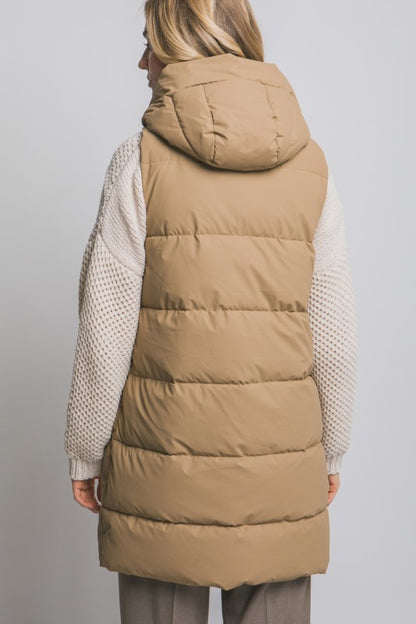 Evie hooded puffer vest- Camel