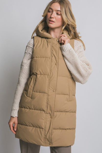 Evie hooded puffer vest- Camel