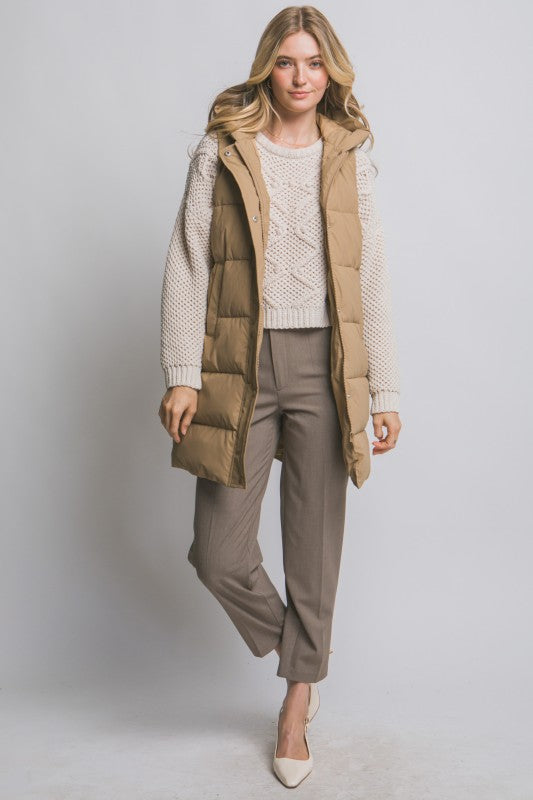 Evie hooded puffer vest- Camel