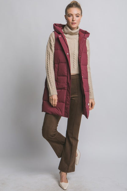 Evie hooded puffer vest- Burgundy