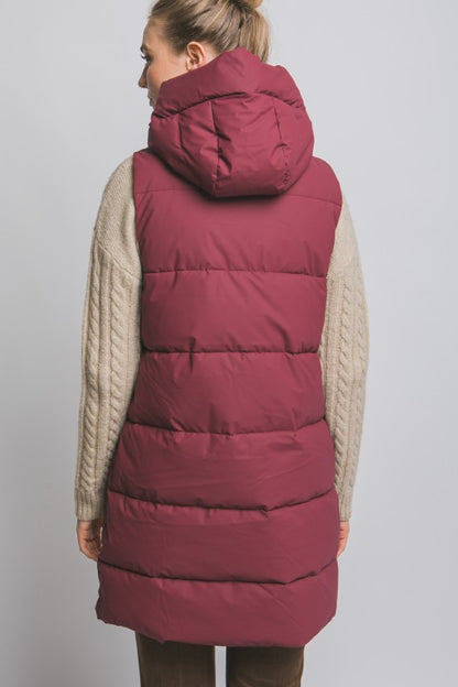 Evie hooded puffer vest- Burgundy