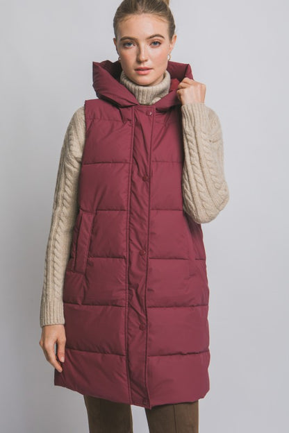 Evie hooded puffer vest- Burgundy