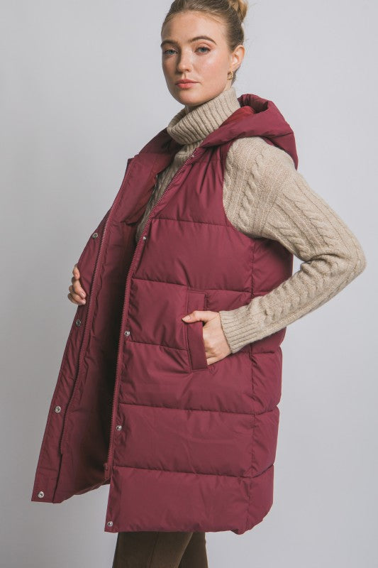 Evie hooded puffer vest- Burgundy