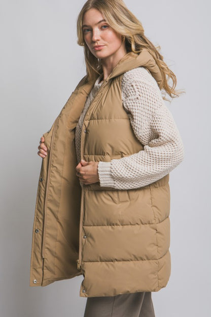 Evie hooded puffer vest- Camel