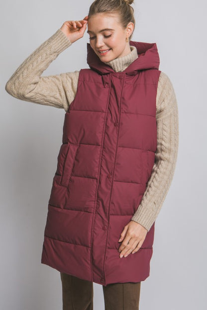 Evie hooded puffer vest- Burgundy