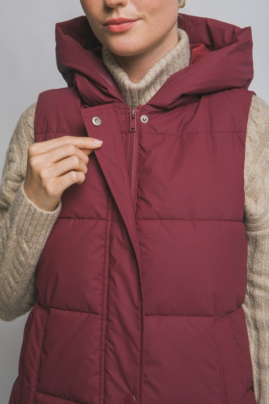 Evie hooded puffer vest- Burgundy