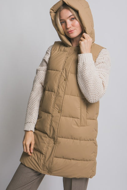 Evie hooded puffer vest- Camel