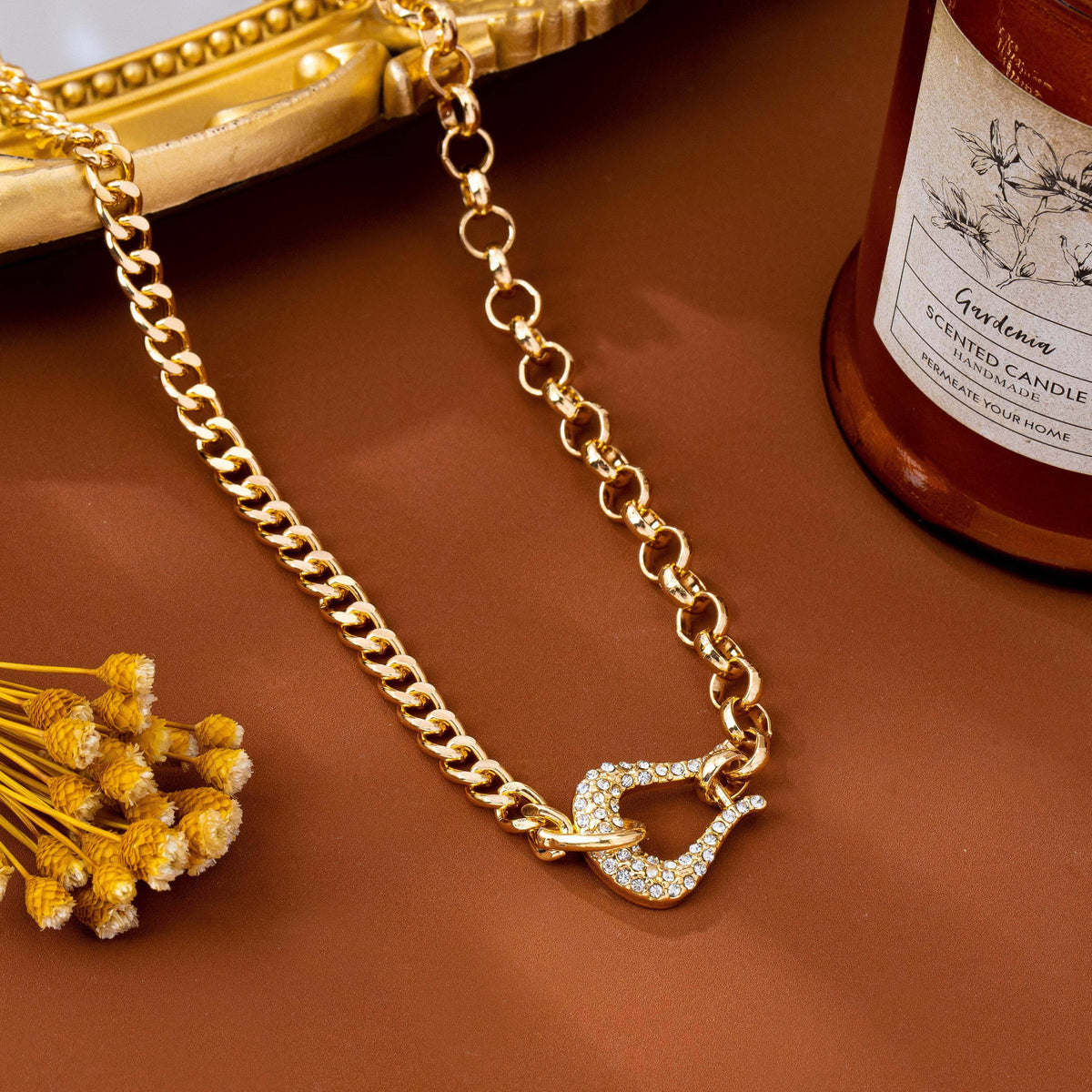Pave Crystal Horseshoe Carabiner Mixed Necklace