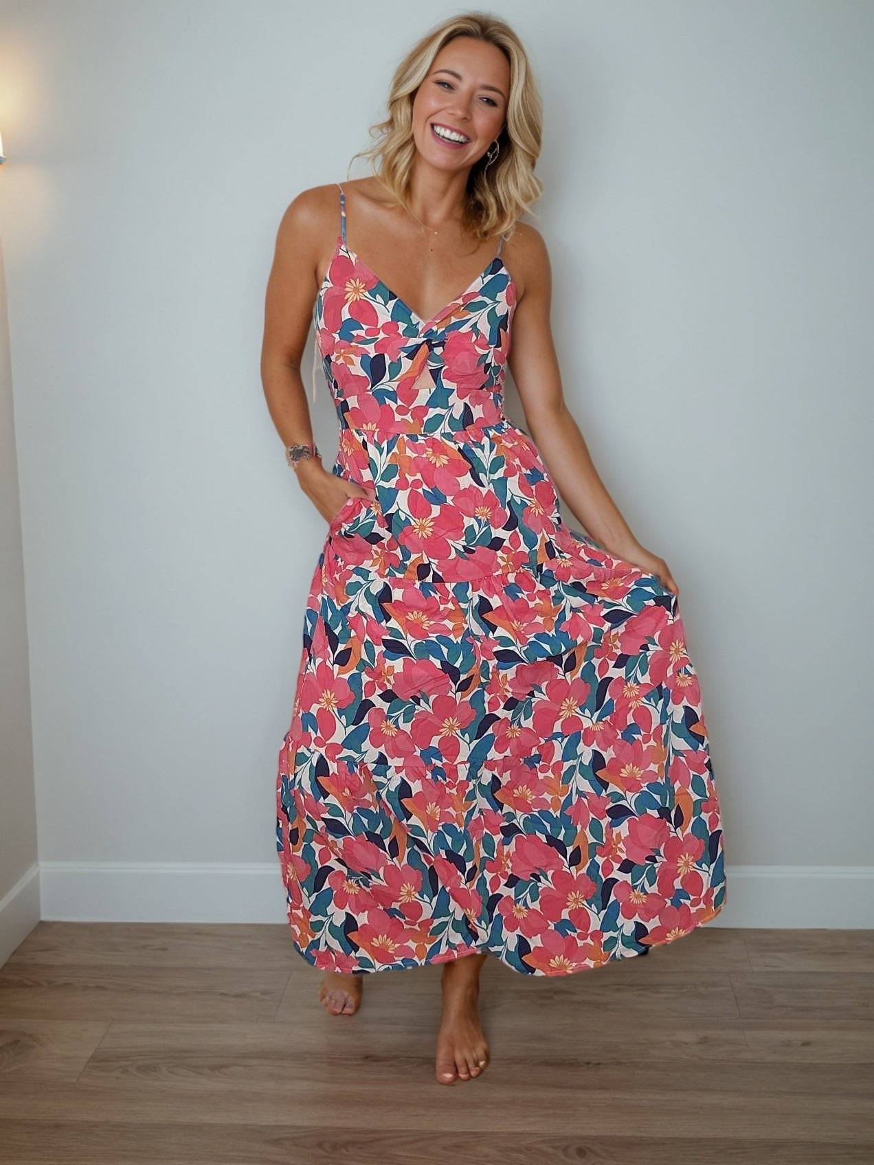 Rose Floral Twist Cami Maxi Dress