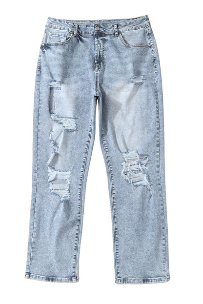 Delilah Light Wash Frayed Hem Destructed Slim Jeans