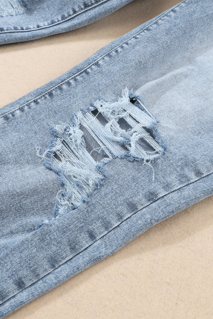 Delilah Light Wash Frayed Hem Destructed Slim Jeans