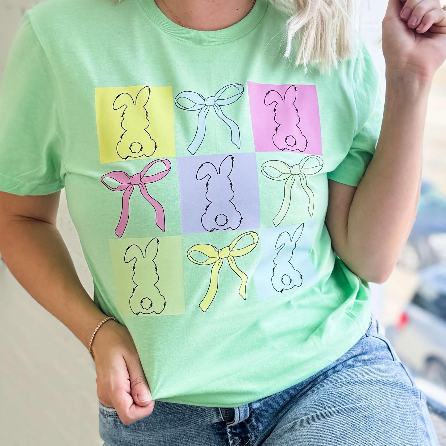 Colorful Bunnies And Bows Graphic Tee