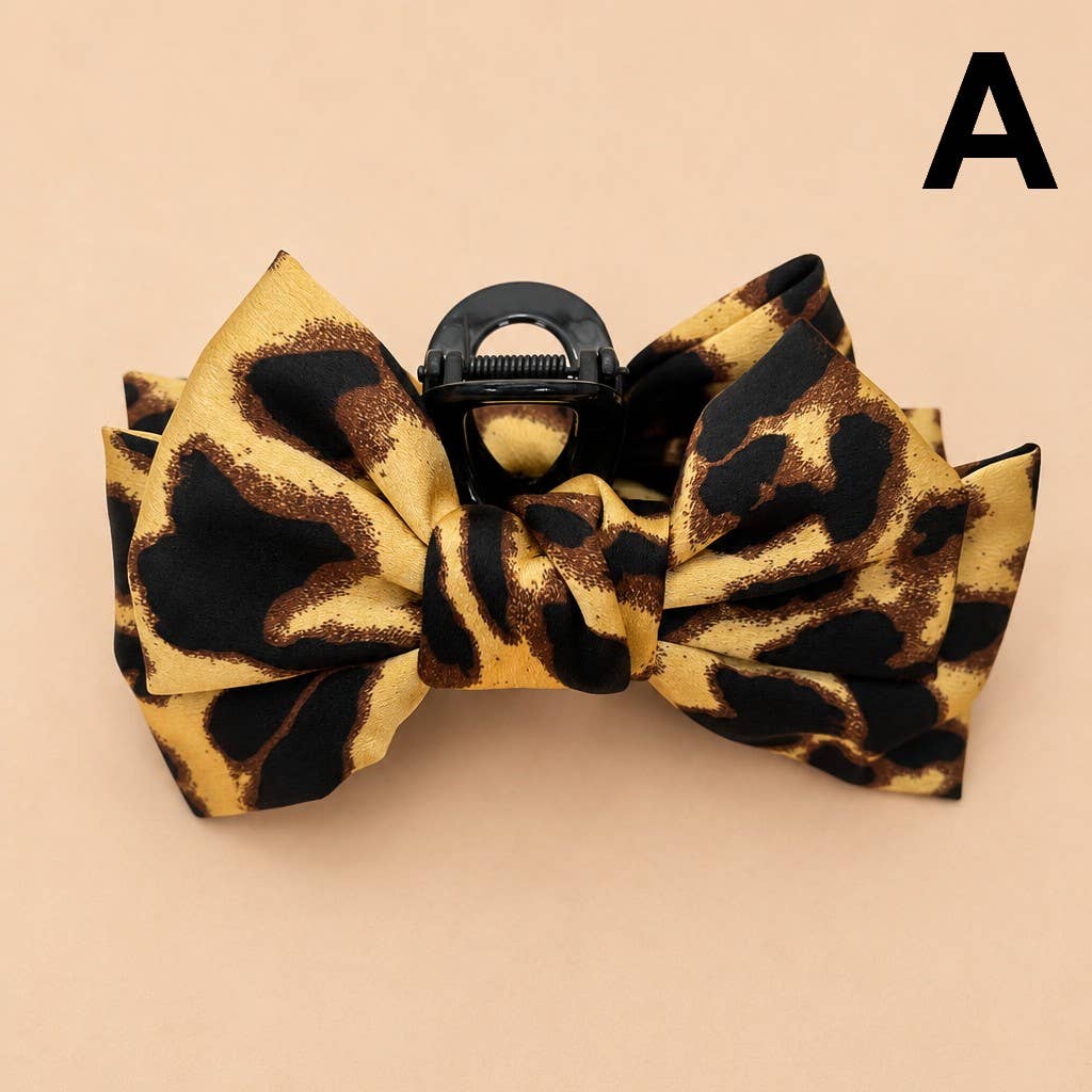 Leopard Print Bow Hair Claw Clips