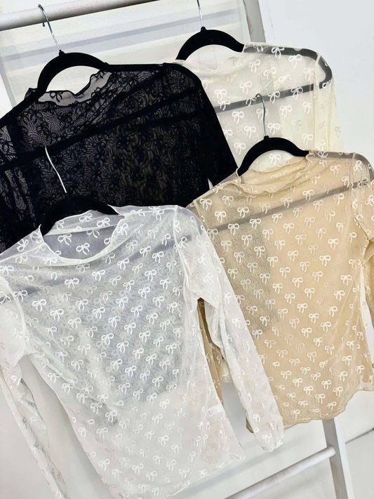 Bow lace top- black