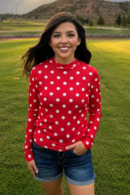 Kickoff polka dot mesh top