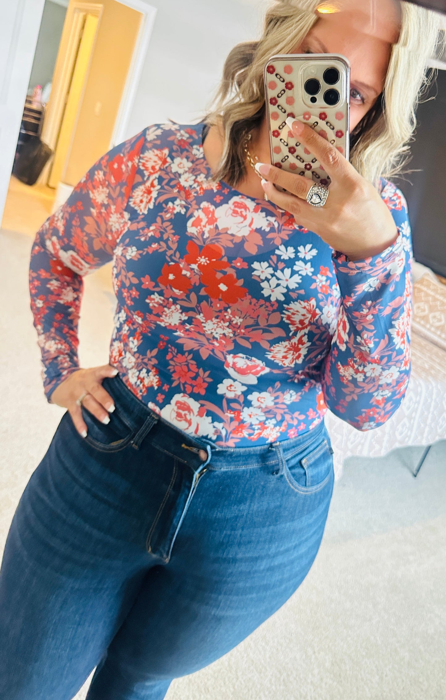 Floral Print Mesh Top