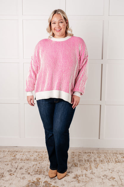 Least High Maintenance Contrast Trim Sweater in Pink