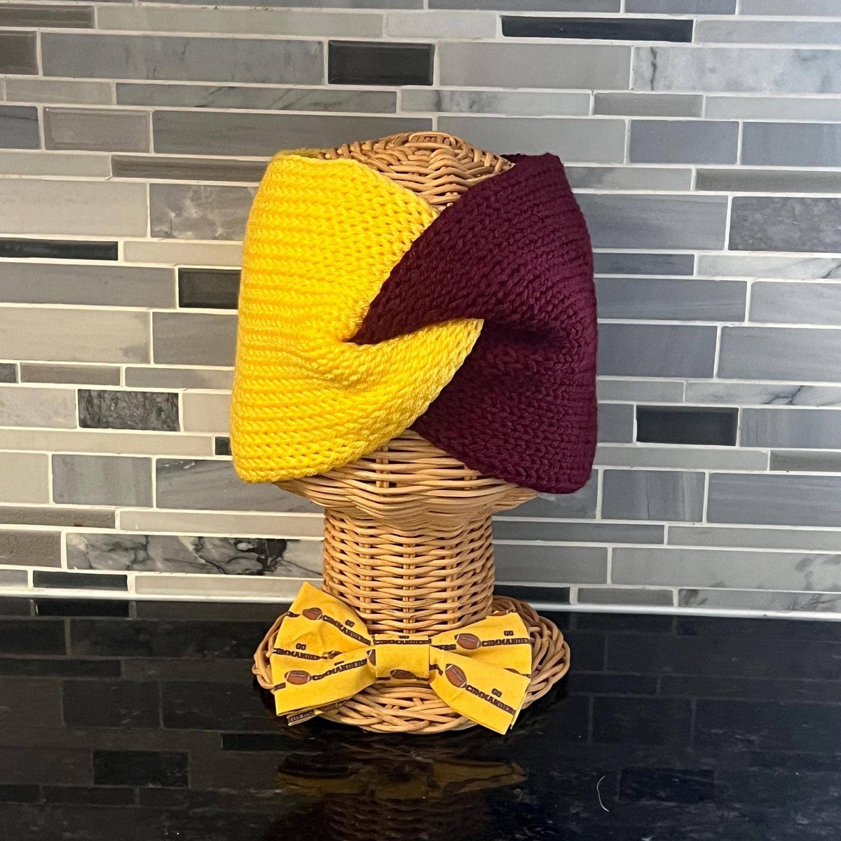 Maroon Gold Knit Headband, Team Spirit Handmade Ear Warmer