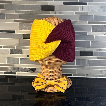 Maroon Gold Knit Headband, Team Spirit Handmade Ear Warmer