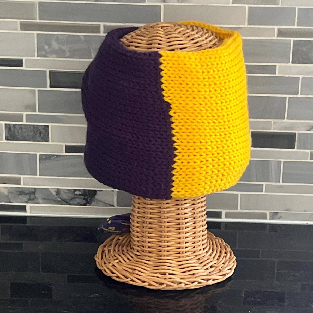 Purple and Gold Knit Ear Warmer Handmade in USA