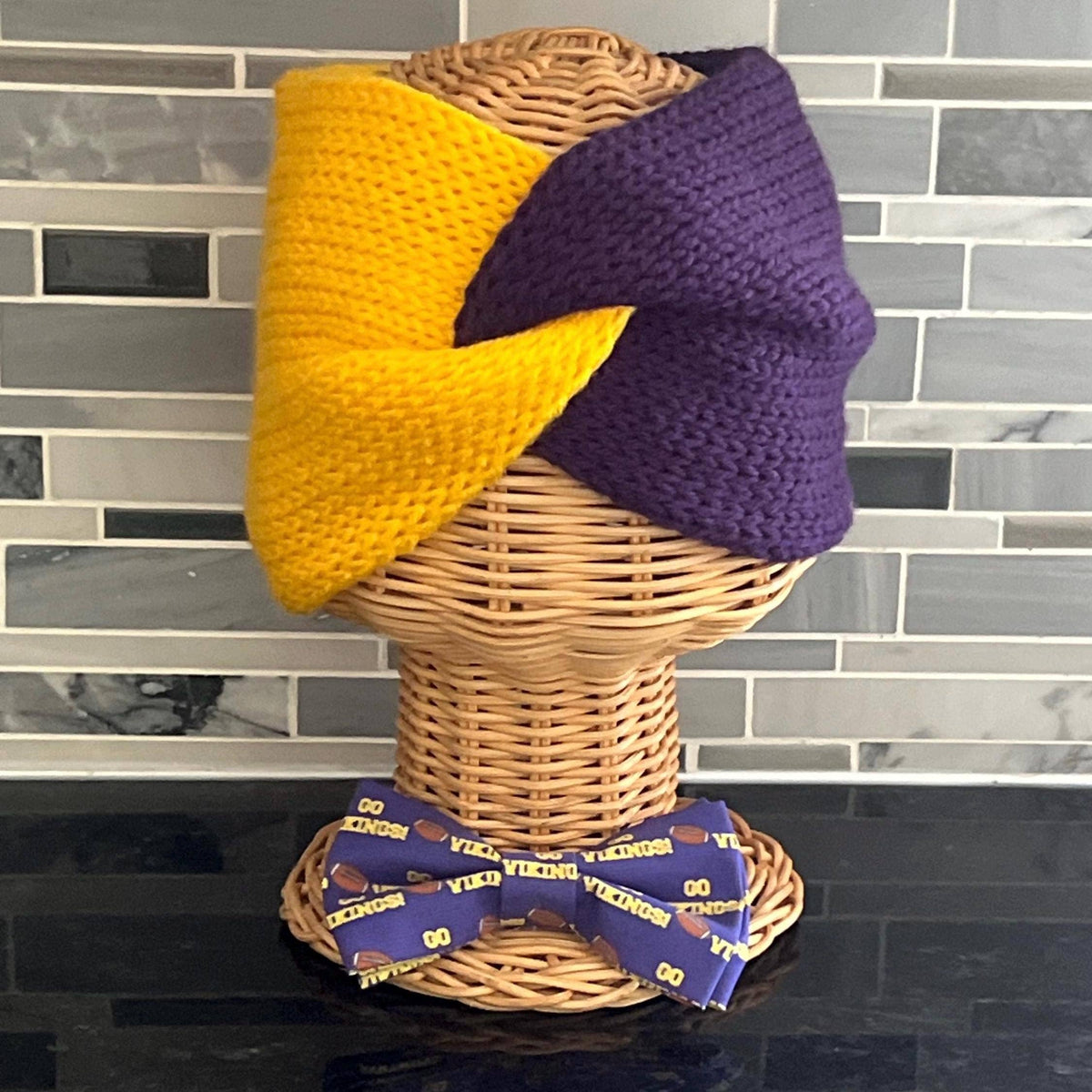 Purple and Gold Knit Ear Warmer Handmade in USA