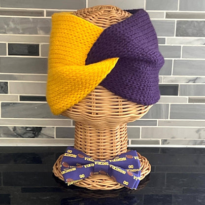 Purple and Gold Knit Ear Warmer Handmade in USA