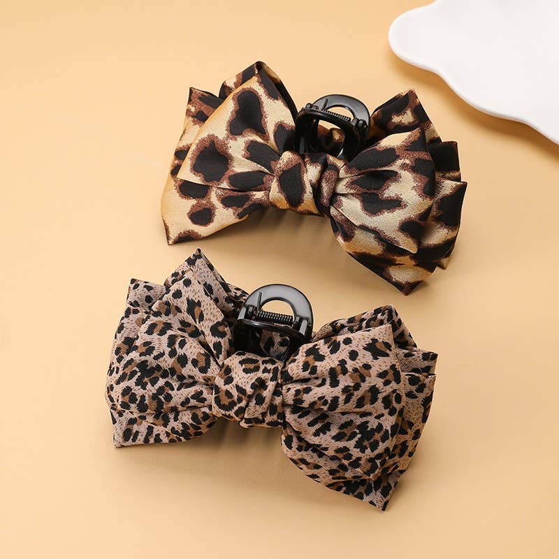 Leopard Print Bow Hair Claw Clips