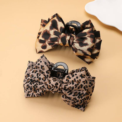 Leopard Print Bow Hair Claw Clips