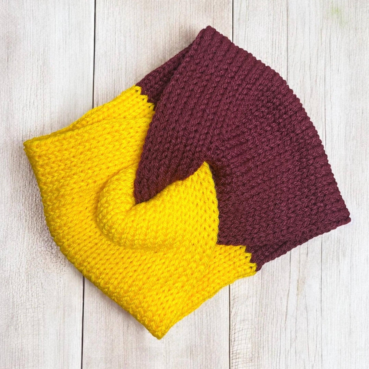 Maroon Gold Knit Headband, Team Spirit Handmade Ear Warmer