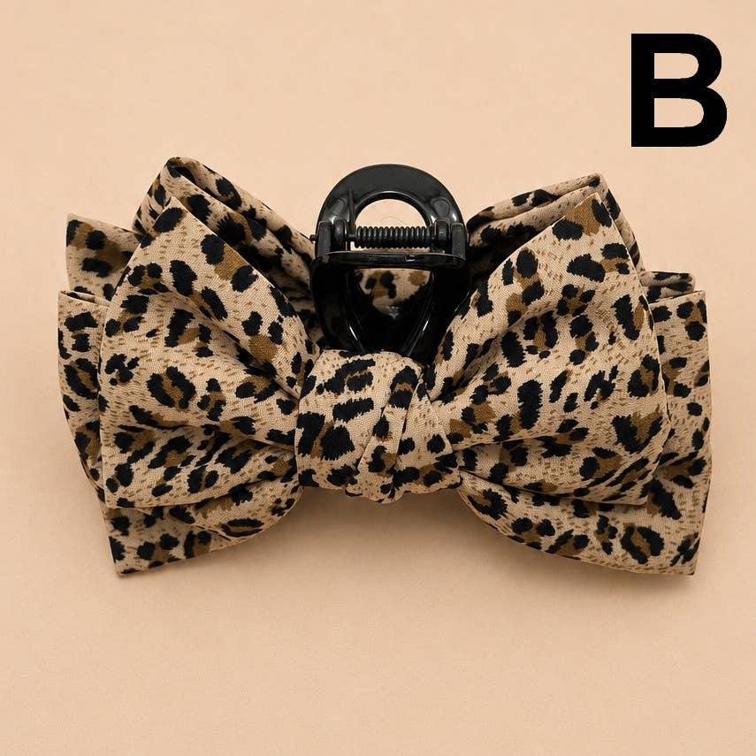 Leopard Print Bow Hair Claw Clips