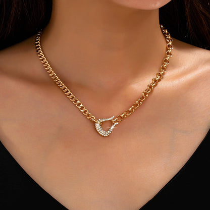 Pave Crystal Horseshoe Carabiner Mixed Necklace