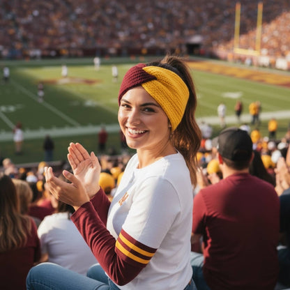 Maroon Gold Knit Headband, Team Spirit Handmade Ear Warmer
