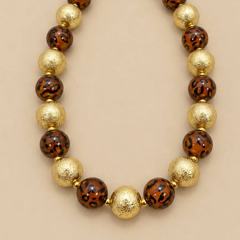 LEOPARD & GOLD CHUNKY BALL BEADED NECKLACE