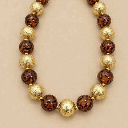 LEOPARD & GOLD CHUNKY BALL BEADED NECKLACE