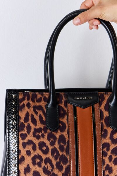 David Jones Leopard Contrast Rivet Handbag